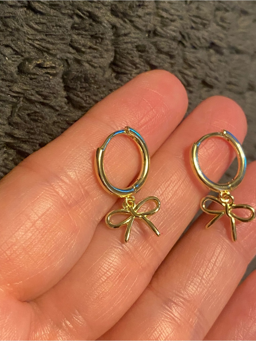 Gold plated Bow Huggie Hoop Earrings - Elegant Feminine Jewelry